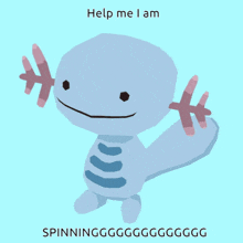a cartoon character with the words help me i am spinning written below it
