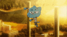 gumball from the amazing world of gumball is standing on a pillar