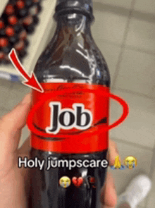 a person is holding a bottle of job coke