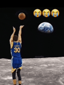 a basketball player with the number 30 on his back is throwing a ball