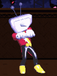 a pixel art of a cartoon character with a giant head