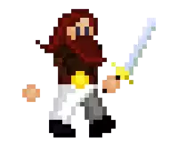 a pixel art drawing of a man with a beard and red hair