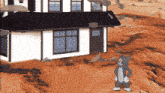 a cartoon of tom and jerry in front of a house
