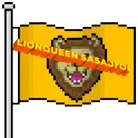 a pixel art of a lion with the words lionqueen sasajioi