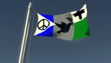 a peace sign and a cross are on a flag