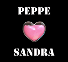 a pink heart with the name peppe and sandra on it