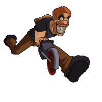 a cartoon of a man holding a circular saw