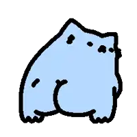 a pixel art drawing of a blue cat with a black outline on a white background