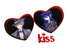 a couple of heart shaped frames with the word kiss on the bottom
