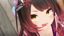 a close up of a girl 's face with headphones on