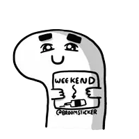 a drawing of a person holding a sign that says weekend on it