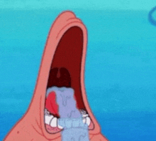 patrick star from spongebob squarepants is crying with his mouth open and tears running down his face .