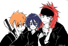 a drawing of three anime characters with yanono_015 written underneath