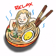 blonde girl ramen chopsticks relax