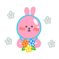 Pink Rabbit Sticker - Pink Rabbit Flowers Stickers