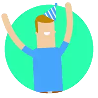 a cartoon of a man wearing a party hat with his arms in the air