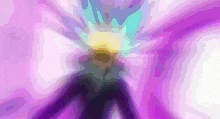 a purple background with a person in the middle
