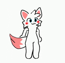 a drawing of a white fox with a pink tail and ears .