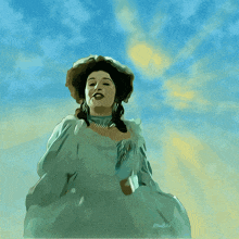 a painting of a woman with a blue sky in the background has a watermark that says ata-balta
