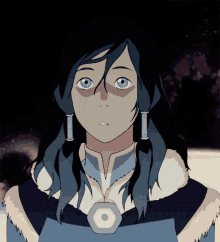 a close up of a cartoon character 's face with blue eyes