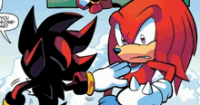 shadow the hedgehog and knuckles the echidna are talking to each other in a comic book .