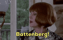 a woman in a black and white shirt says battenberg