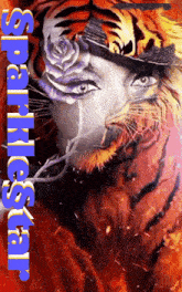 a painting of a tiger with a woman 's face and the word sparkstar