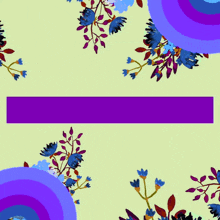 a purple circle with arabic writing on it surrounded by flowers
