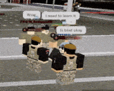 a group of soldiers are standing on a street in a video game and talking .
