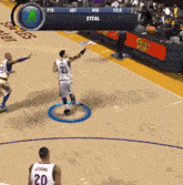 a basketball game is being played on a court that says los angeles lakers