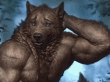 a painting of a werewolf with huge muscles .