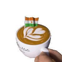 a person holding a cup of coffee with a flag on top