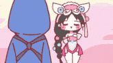 a cartoon of a girl wearing a bunny costume and a blue hoodie