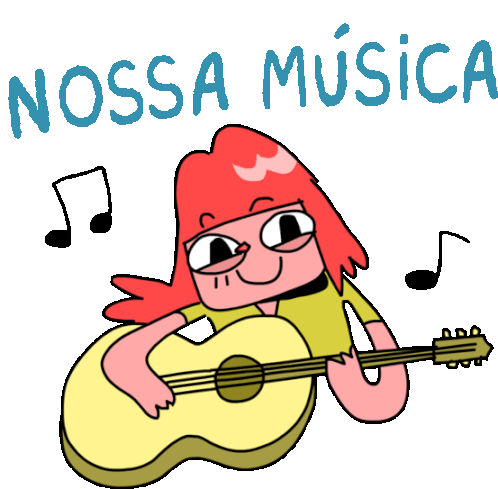 Girl Playing Guitar Says Our Song In Portuguese Sticker - Love You Hate You Nossa Musica Stickers