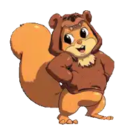 a cartoon squirrel is wearing a brown bear costume