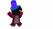 a cartoon character wearing a blue top hat and a plaid shirt