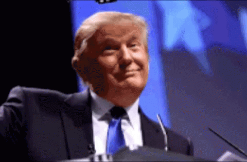 donald trump is smiling while giving a speech at a podium