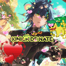 a pixel art of a boy with the name kinichdenate on it