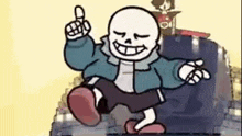 a cartoon of a skeleton giving a thumbs up while dancing .