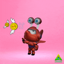 a cartoon character says goodbye next to a coin