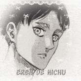 a drawing of eren de nichu is surrounded by hearts and ribbons