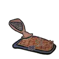 a drawing of a tray with flowers and a spoon