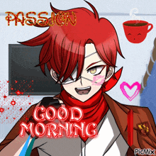 a picture of a boy with red hair and the words good morning