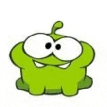 a green cartoon character with big eyes and a leaf on its head .