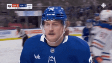 a hockey player wearing a helmet that says ' ccm ' on it