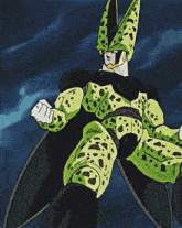 a cartoon drawing of a cell and a fighter