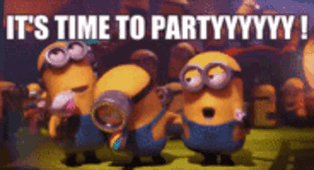 a group of minions dancing with the words 