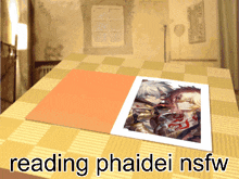 a picture on a table with the words reading phaidei nsfw below it