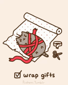 pusheen christmas wrap gifts wrapping paper