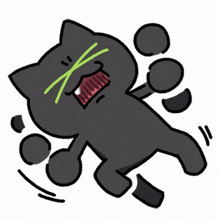black cat green eyes on the floor terrified